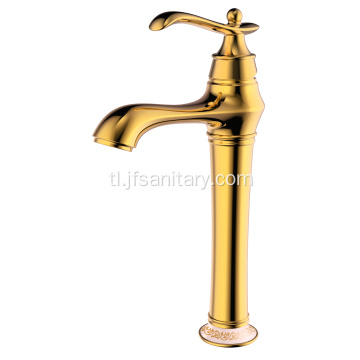 Gold Brass Single Lever Lavatory Vessel Faucet Matangkad